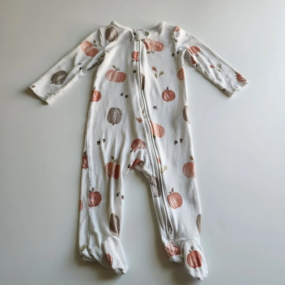 Baby‎ size 6M Pumpkin Print Viscose Zip Up Footed Sleeper